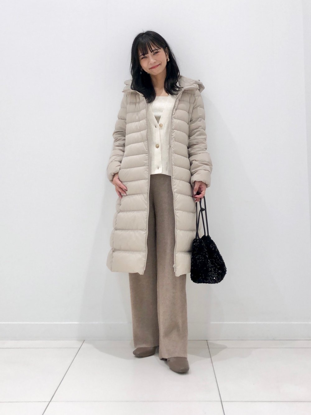 ウォッシャブルニットリブパンツ、ウルトラライトダウンロングコート